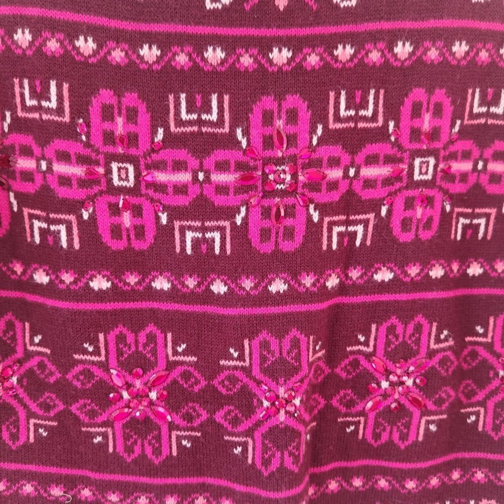 Talbots Wool Blend Sweater Beaded Geometric Maroon Women's Size M - Picture 3 of 7